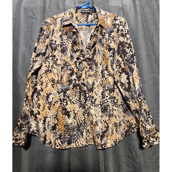 7th Avenue NY&Co Ruffle Blouse Abstract Print Long Sleeve Top‎ XL - Picture 1 of 6